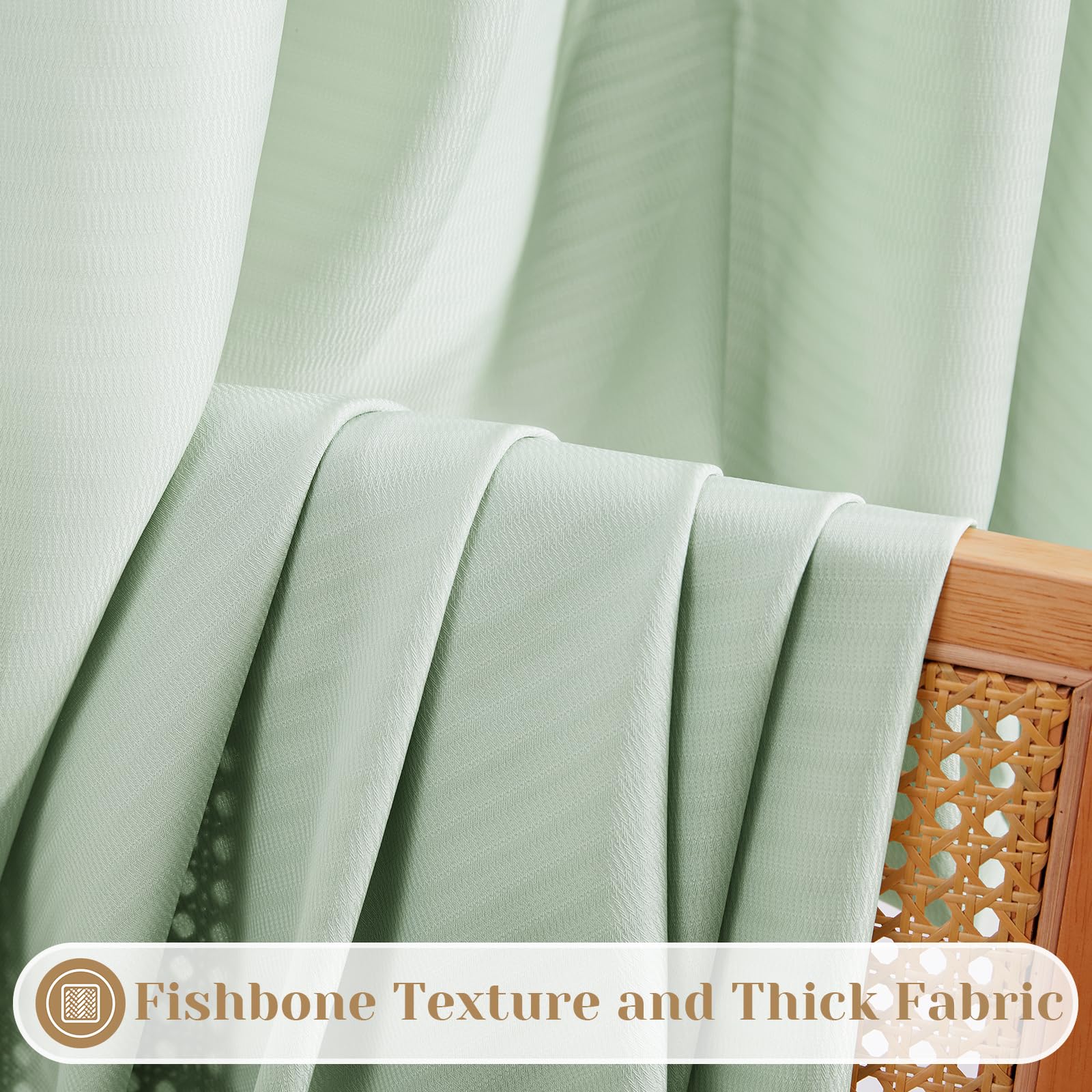 Homeideas Non-See-Through Sage Green Privacy Sheer Curtains 52 X 54 Inches Long 2 Panels Set, Fish Bone Pattern Semi Sheer Curta