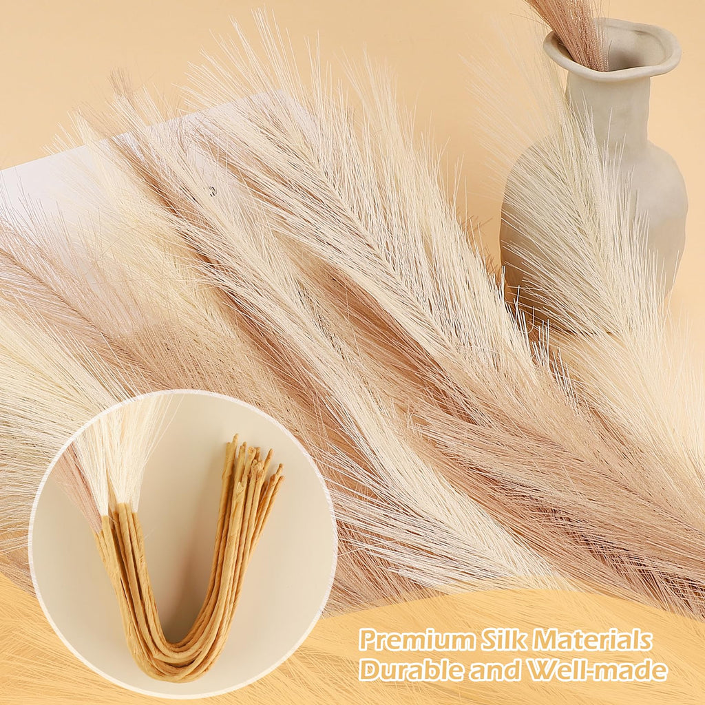 Septcat 30 Pcs Pampas Grass Decor 21.7'' Fluffy Faux Short Brown Pampas Grass Artificial Small Pompas Grass Flower Vase Filler F