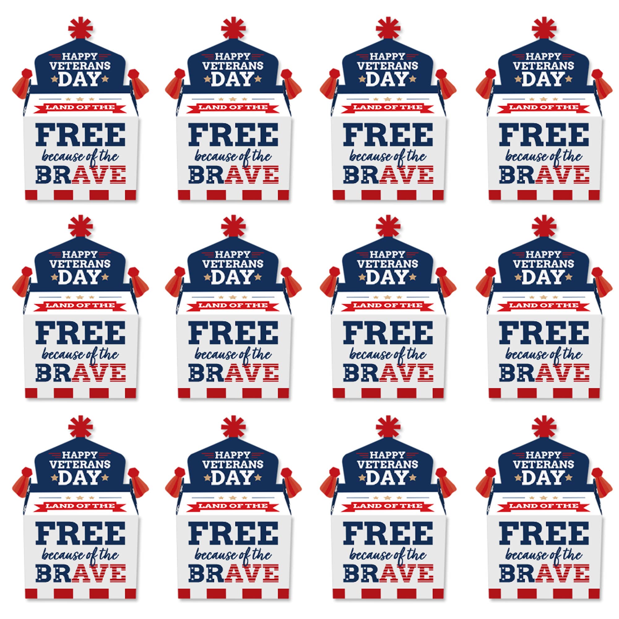 Big Dot Of Happiness Happy Veterans Day - Treat Box Party Favors - Patriotic Goodie Gable Boxes - Set Of 12