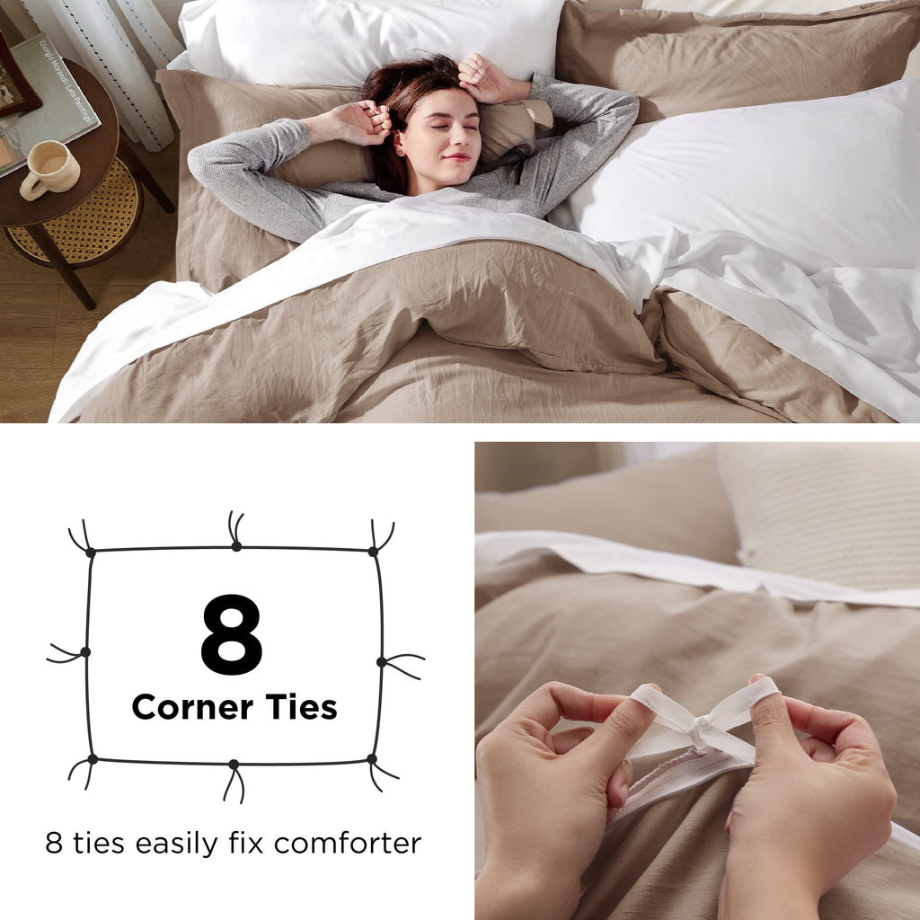 Bedsure Khaki Duvet Cover Full Size - Soft Prewashed Full Duvet Cover Set, 3 Pieces, 1 Duvet Cover 80X90 Inches With Zipper Clos