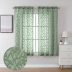 Lecloud Leia Sage Green Sheer Curtains 63 Inch Length 2 Panels, Light Filtering Bedroom Living Room Kitchen Curtain For Small Wi