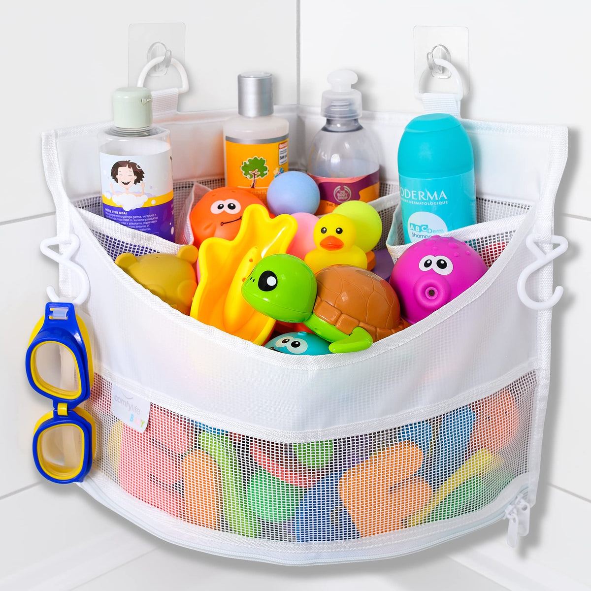 Comfylife Mesh Bath Toy Holder Organizer – The Perfect Corner Bathtub Toy Storage & Bathroom Or Shower Caddy – This Multi-Use Net Bag Makes Baby Bath Toy Storage Easy – For Kids & Toddlers