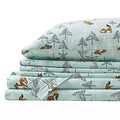 Comfort Spaces Cotton Flannel Breathable Warm Deep Pocket Sheets With Pillow Case Bedding, Twin Xl, Seafoam Foxes 3 Piece