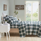 Comfort Spaces Cotton Flannel Breathable Warm Deep Pocket Sheets With Pillow Case Bedding, Cal King, Scottish Plaid Green, 4 Pie