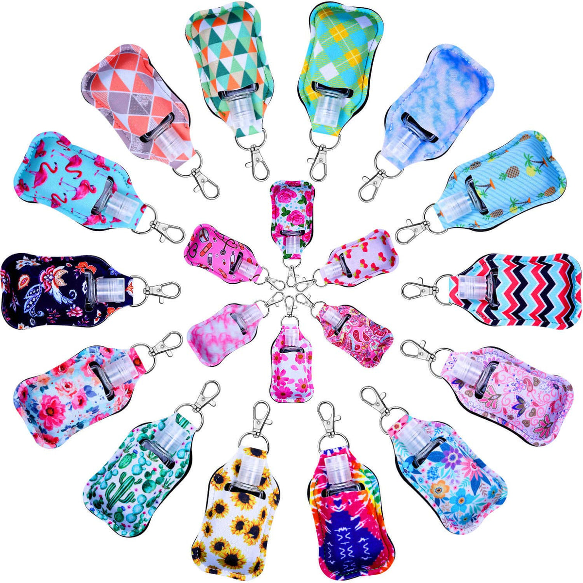 shynek Hand Sanitizer Holders, 40pcs Empty Travel Size Bottle and Keychain Holders Set Include 20pcs Flip Cap Reusable Bottles, 