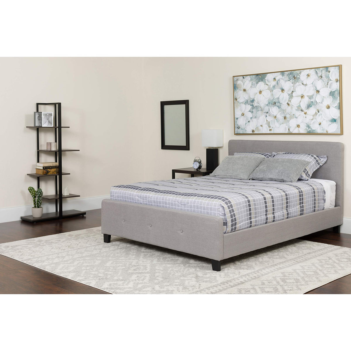 Flash Furniture Tribeca Full Size Tufted Upholstered Platform Bed in Light Gray Fabric with Memory Foam Mattress