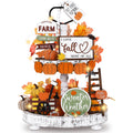 FairySandy 19 PCS Farmhouse Fall Tiered Tray Decor Fall Home Decor Set Fall Wood Tray Decor Autumn Pumpkin Tiered Tray Decorativ