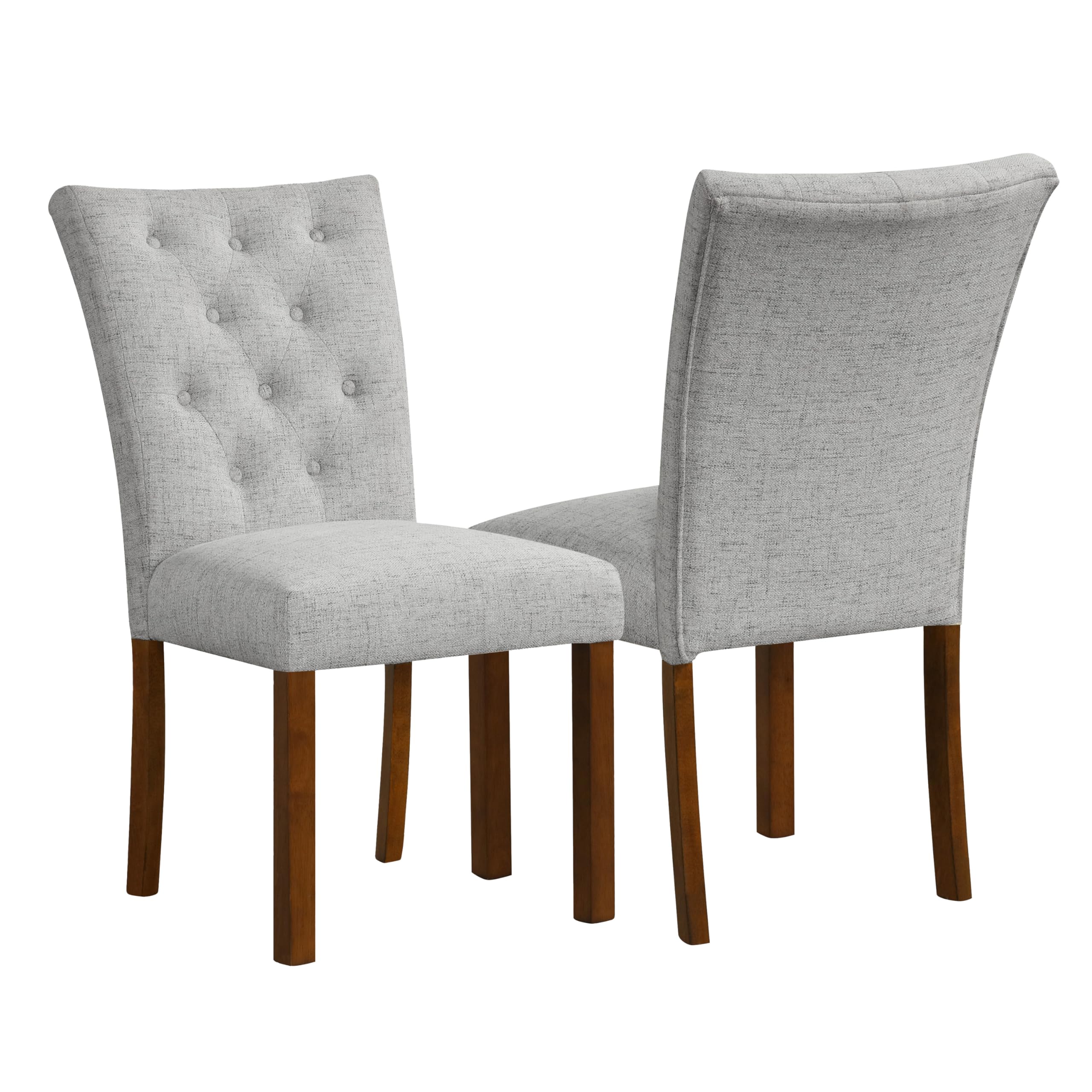Homepop Button Tufted Fabric Dining Chairs - Pewter Gray Woven (Set Of 2)