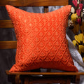 Scarlett Linens Embroidered Cushion Covers 16X16 Inches Pack Of 1 | Orange Decorative Pillows | Sequin Cushion Cover | Decorativ