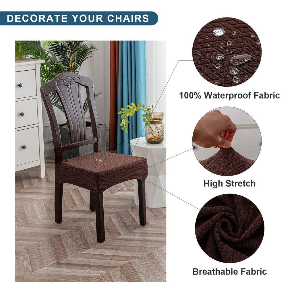 Genina Waterproof Seat Covers For Dining Room Chair Covers Waterproof Dining Chair Covers (2 Pcs-Rear-Gapped, Chocolate)