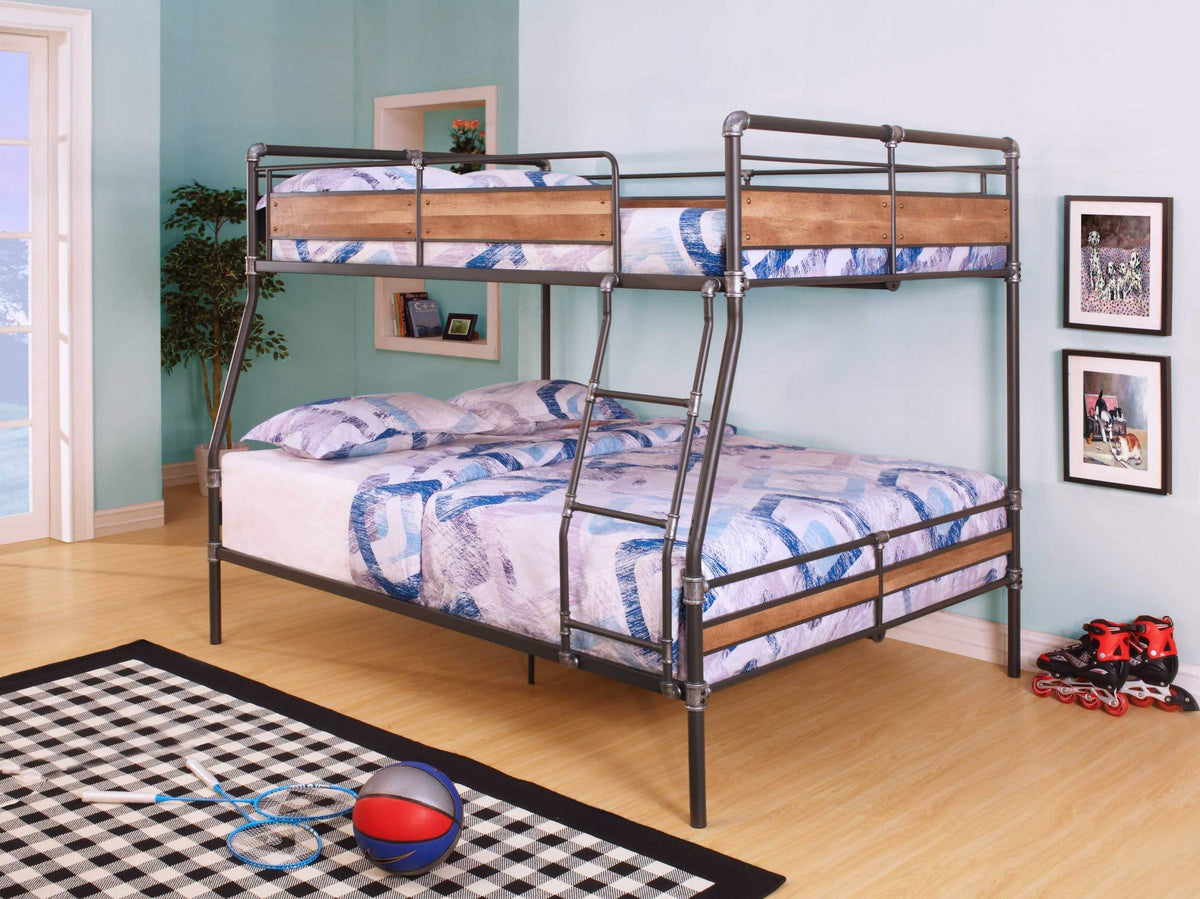 HomeRoots Sandy Black & Silver Metal, Wood 83&quot; X 65&quot; X 68&quot; Full XL Over Queen Sandy Black and Silver Metal Bunk Bed