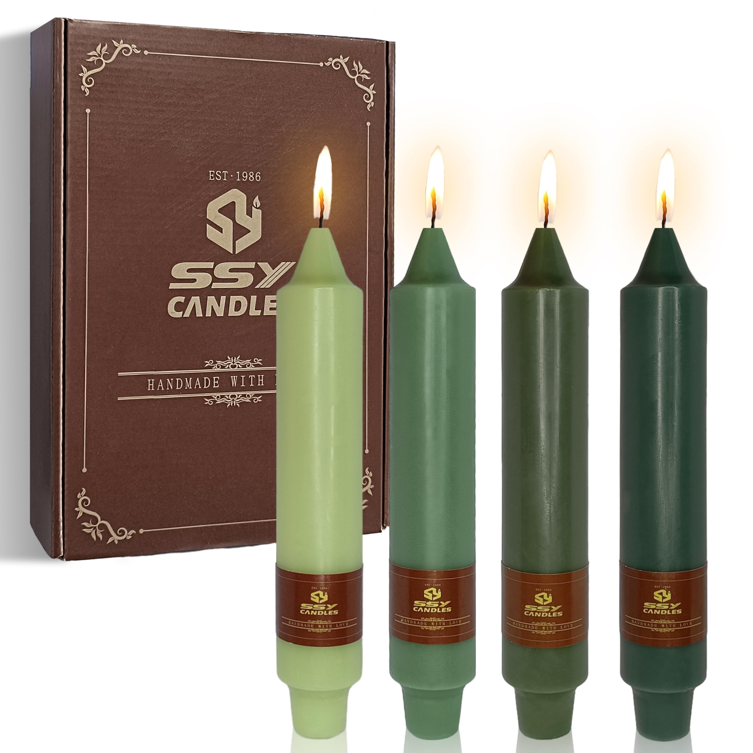 Gradient Green Taper Candles Stick 7 inch High Tapered Candle - Set of 4 Short Candlesticks Unscented Tapered Candlesticks for H