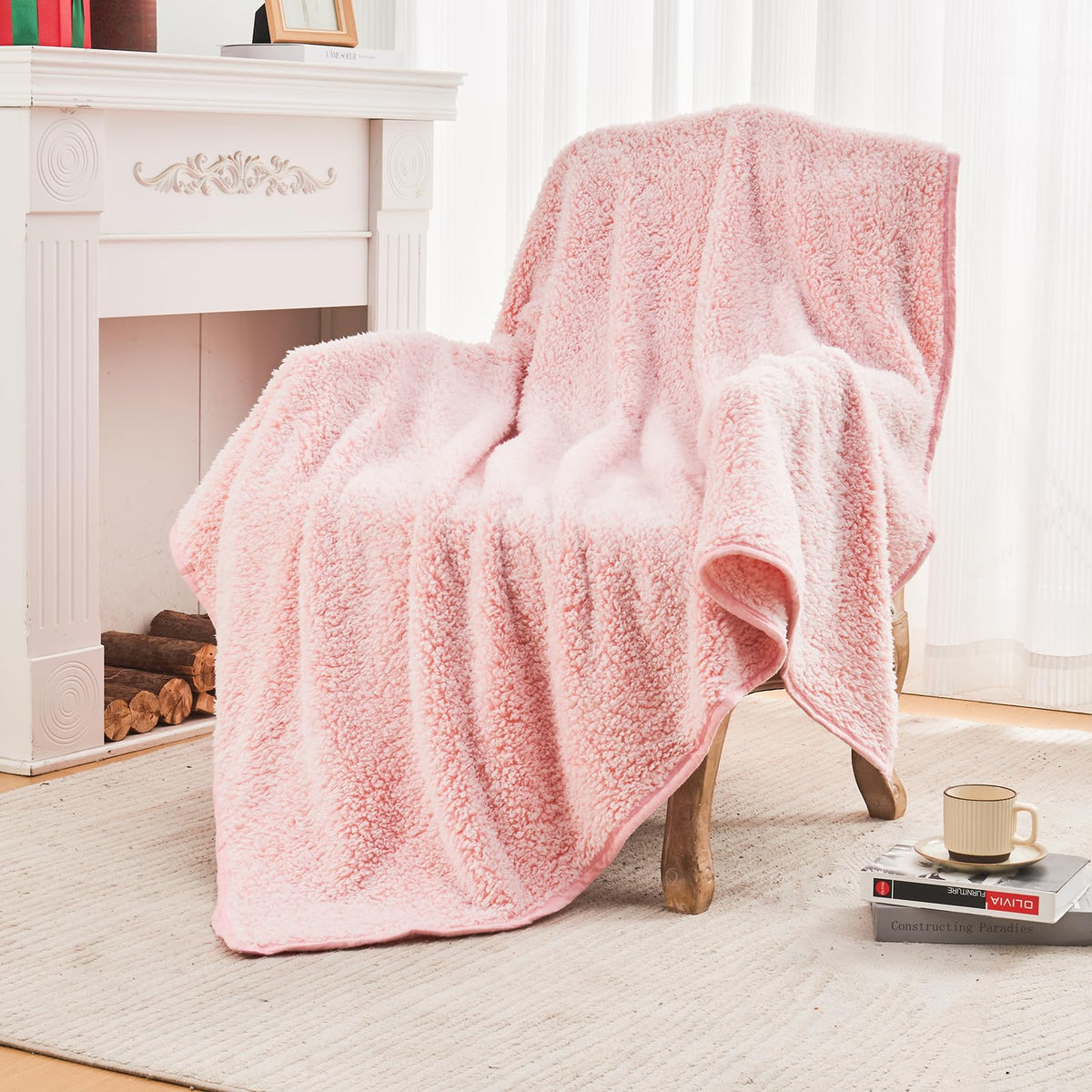 Emme Sherpa Throw Blanket Large Twin Size 60'X80' Soft Fleece Blanket 2 Tones Ombre Ultra Warm Microfiber Cozy Blanket For Cou