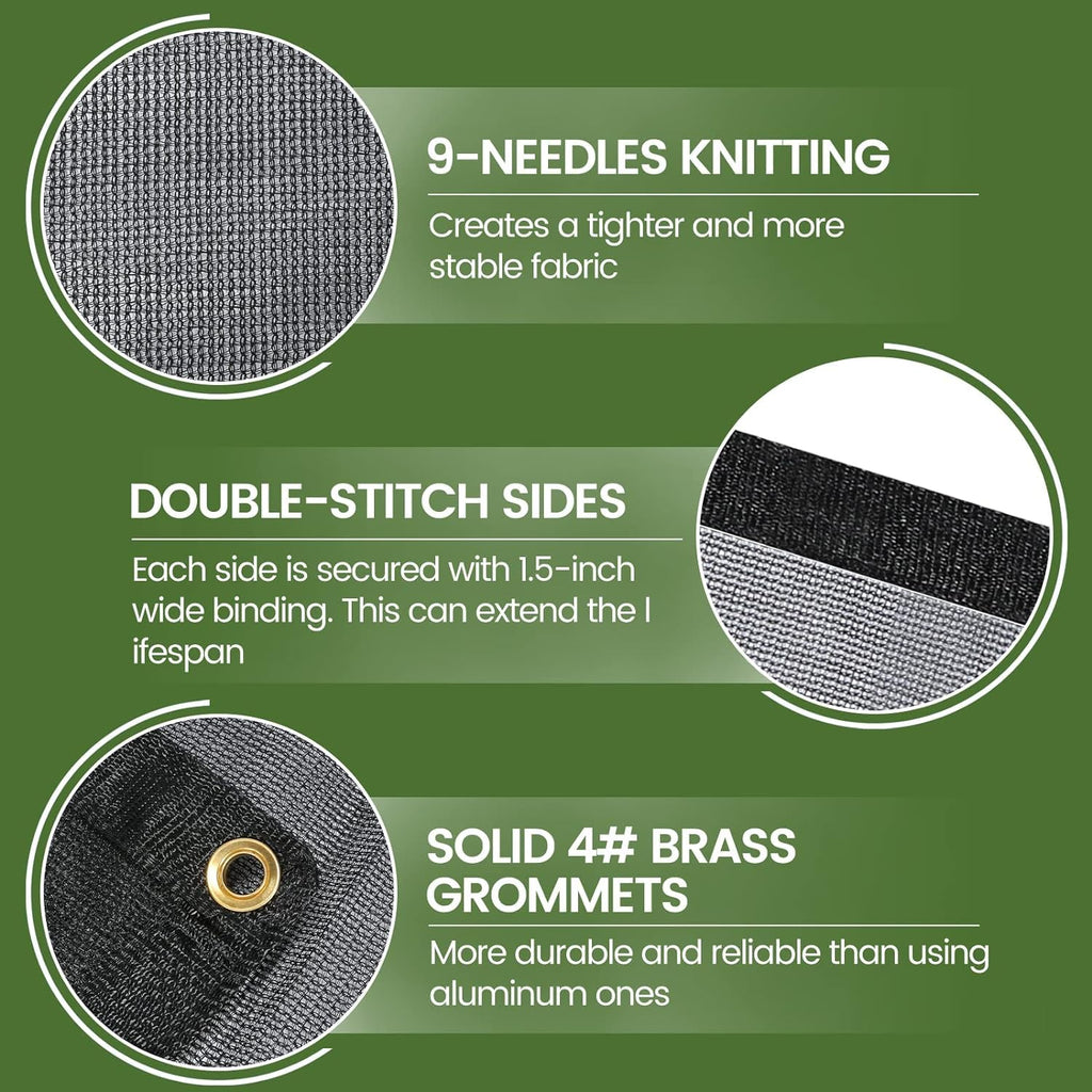 [Windscreensupplyco] 60-70% 10 Ft X 20 Ft Mesh Tarp/Shade Cloth 9-Needle Knitted Heavy Duty Black With Grommets For Green House, Garden, Pergola, Pools, Dump Truck