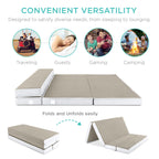Best Choice Products 4In Portable Full-Size Mattress, Folding Mattress Topper For Camping, Guest, Toddler, Foam Plush W/Carry Case - Taupe