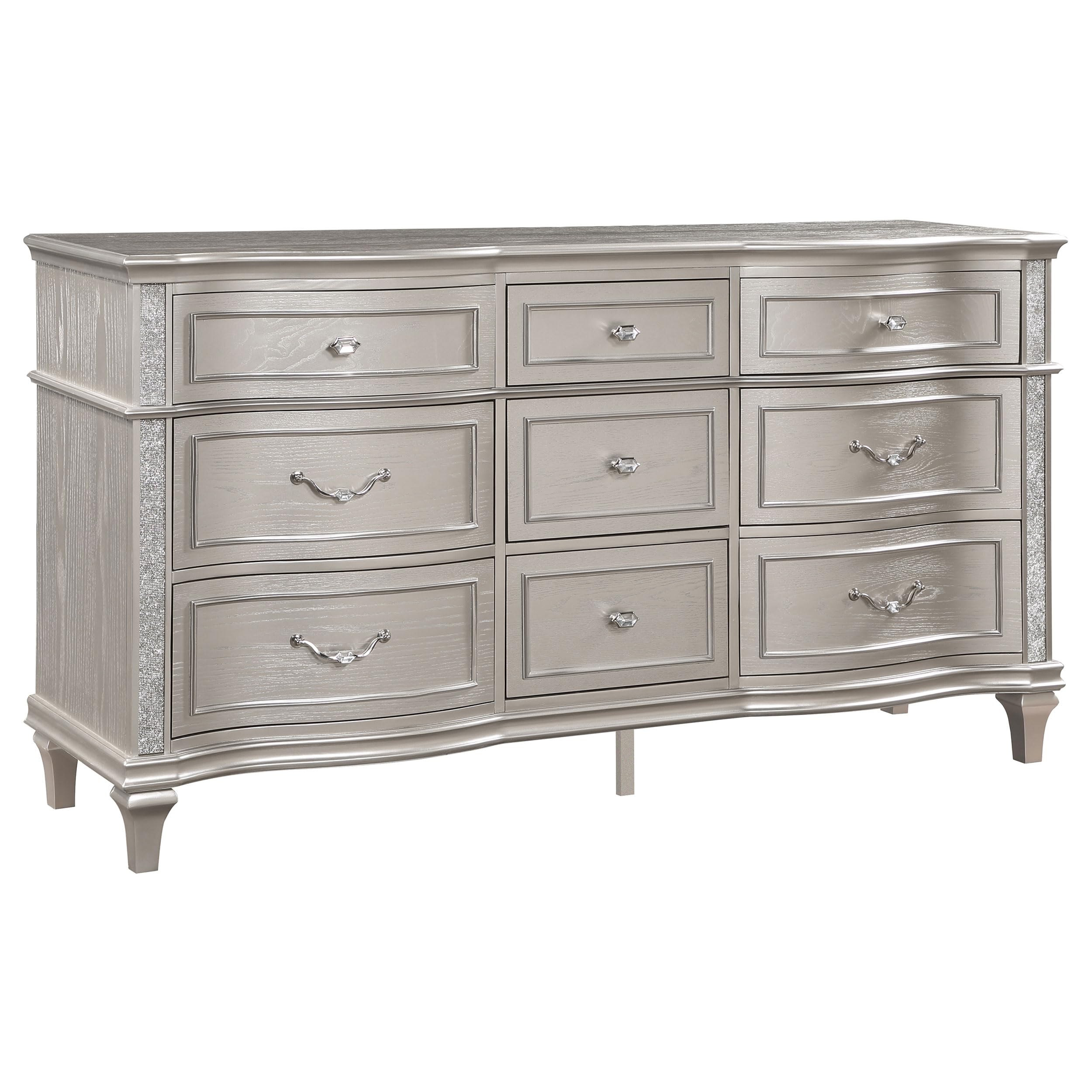 Coaster Home Furnishings Evangeline Modern Classic 71-inch 9-Drawer Bedroom Dresser Clothing Storage Cabinet Wide Chest of Drawers Organizer Unit Silver Oak 223393