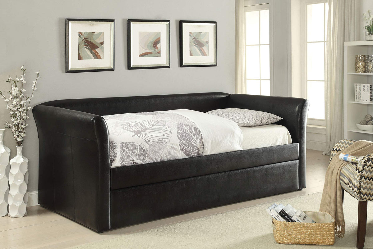 HomeRoots PU, Wood Frame 90' Black Pu Daybed and Trundle