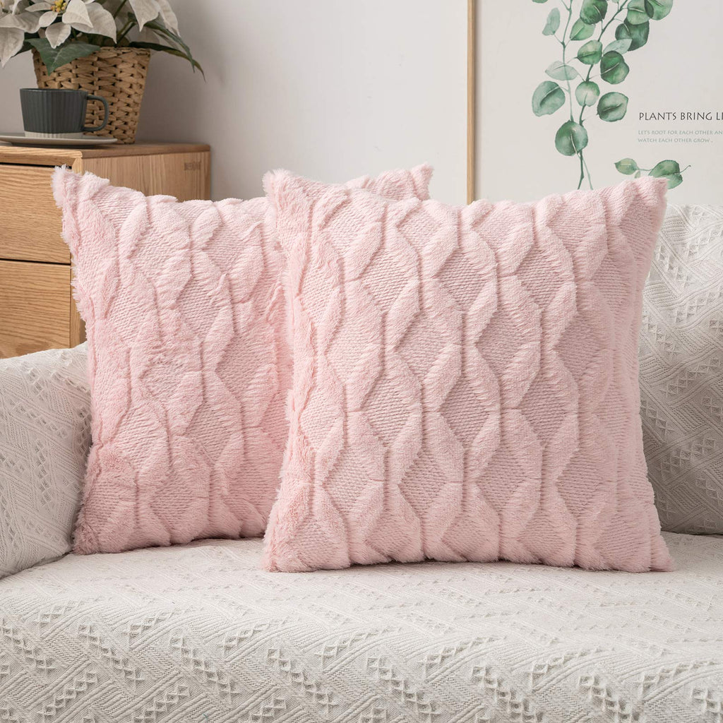 Miulee Light Pink Throw Pillow Covers 16X16, Set Of 2 Decorative Farmhouse Boho Pillow Cases Shells Soft Plush Wool Pillowcases For Couch Bedroom Living Room Sofa