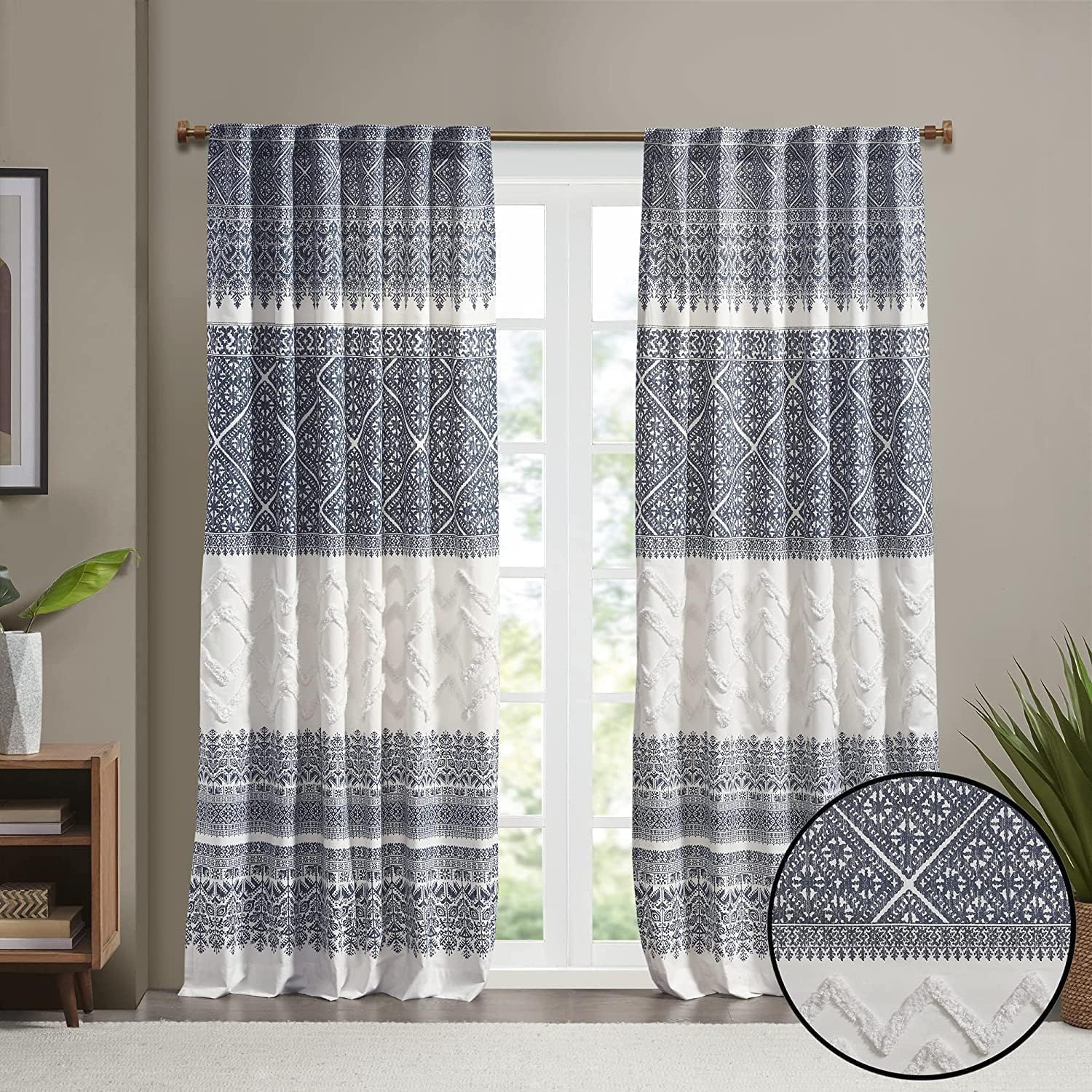 INK+IVY Mila 100% Cotton Single Panel Curtain Tufted Chenile Boho Design Rod Pocket Top Drape for Living Room, Privacy Window Tr