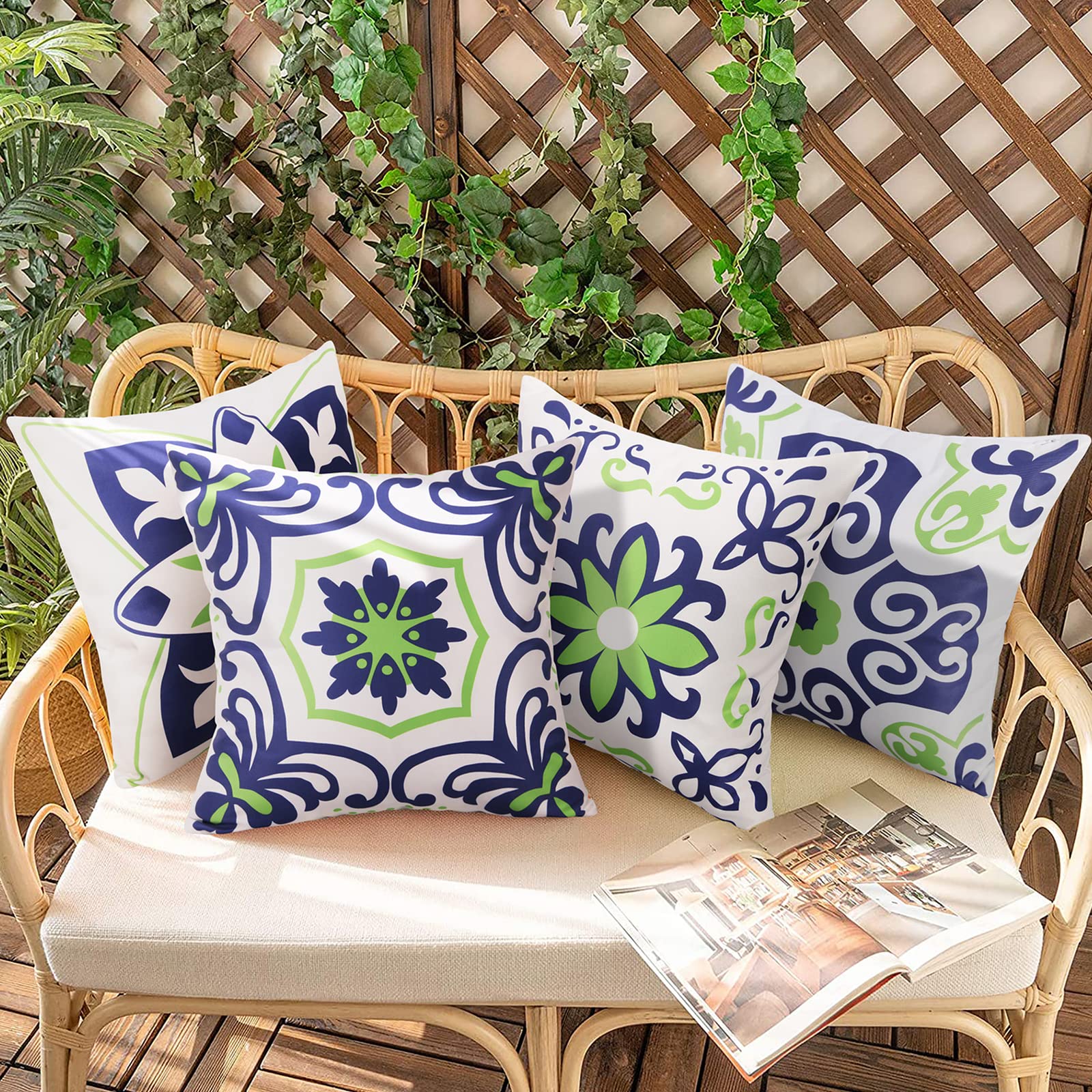 Pyonic Set Of 4 Outdoor Pillow Covers 20X20 Waterproof Decorative Throw Pillow Covers Floral Printed Farmhouse Boho Pillowcase F