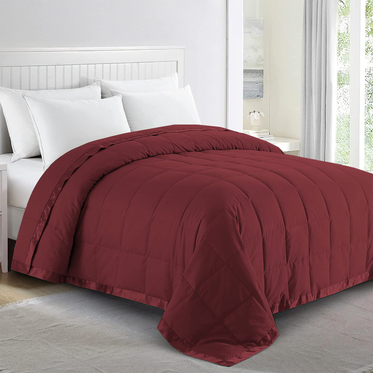 Puredown Blankets Queen Size - Soft Lightweight Down Blanket For All Seasons, Cozy Warm Luxury Bed Blanket With Satin Trim, Micr