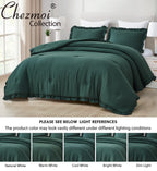 Chezmoi Collection Nora Emerald Green Comforter Set Full Size 3-Piece Fluffy Soft Lightweight Bedding Ruffled Edge Trim Stone-Wa