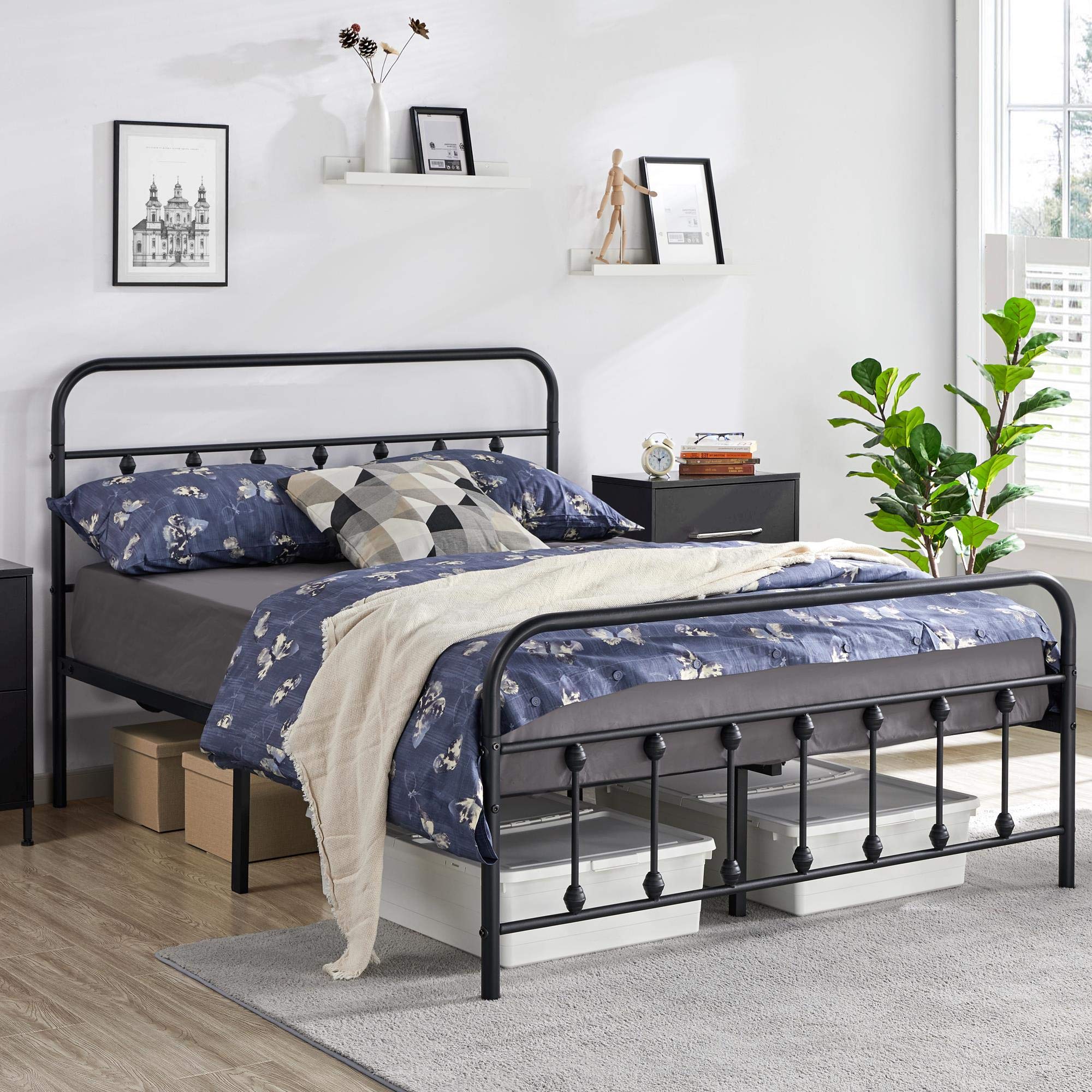 Yaheetech Classic Metal Platform Bed Frame Mattress Foundation With Victorian Style Iron-Art Headboard/Footboard/Under Bed Storage No Box Spring Needed Full Size Black