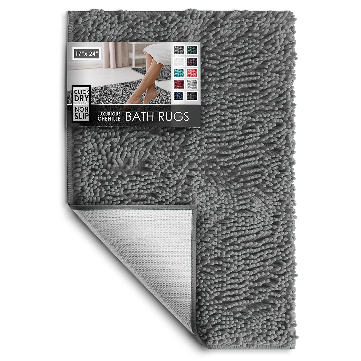 Hearth & Harbor Bathroom Rugs, Chenille Bath Mat - Machine Washable Bath Mats For Bathroom Non-Slip Backing Rubber, Quick Dry Ba