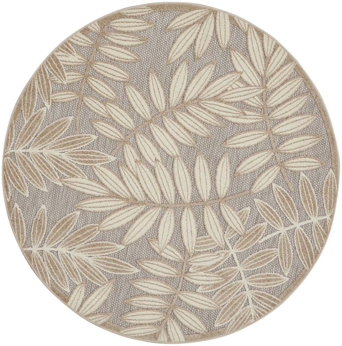 Nourison Aloha Indoor/Outdoor Natural 4' X Round Area Rug, Tropical, Botanical, Easy Cleaning, Non Shedding, Bed Room, Kitchen,