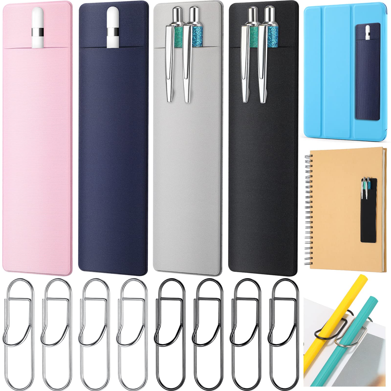 12 Pieces Pen Holder For Notebook Set Including Adhesive Pen Holder And Metal Pen Clip Pencil Clips Fit Almost Any Pen Size Stic