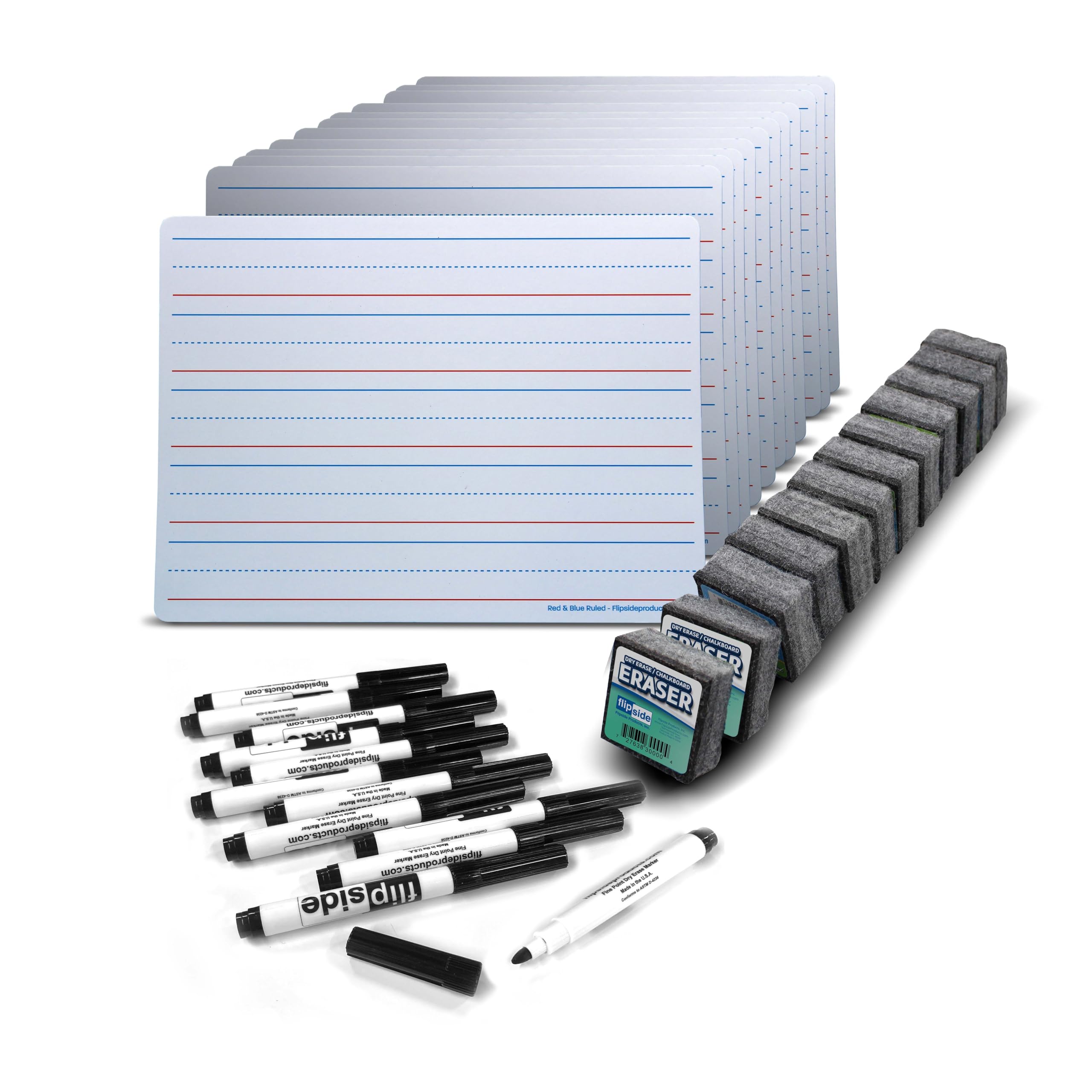 9 X 12 Red/Blue Magnetic Learning Mat + Black Marker + Student Eraser Class Pack - 36 Pcs