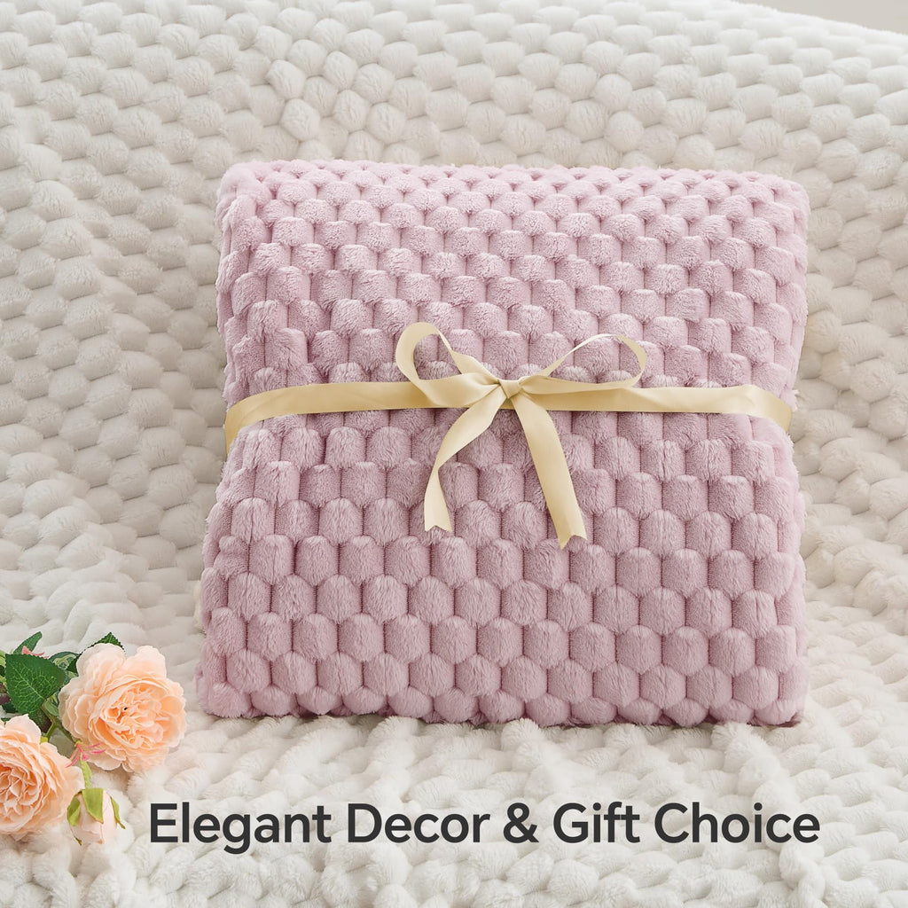 Bedelite Fleece Throw Blanket For Couch & Bed - 3D Jacquard Decorative Lotus Pink Blanket, Super Soft And Cozy Warm Fuzzy Blanke