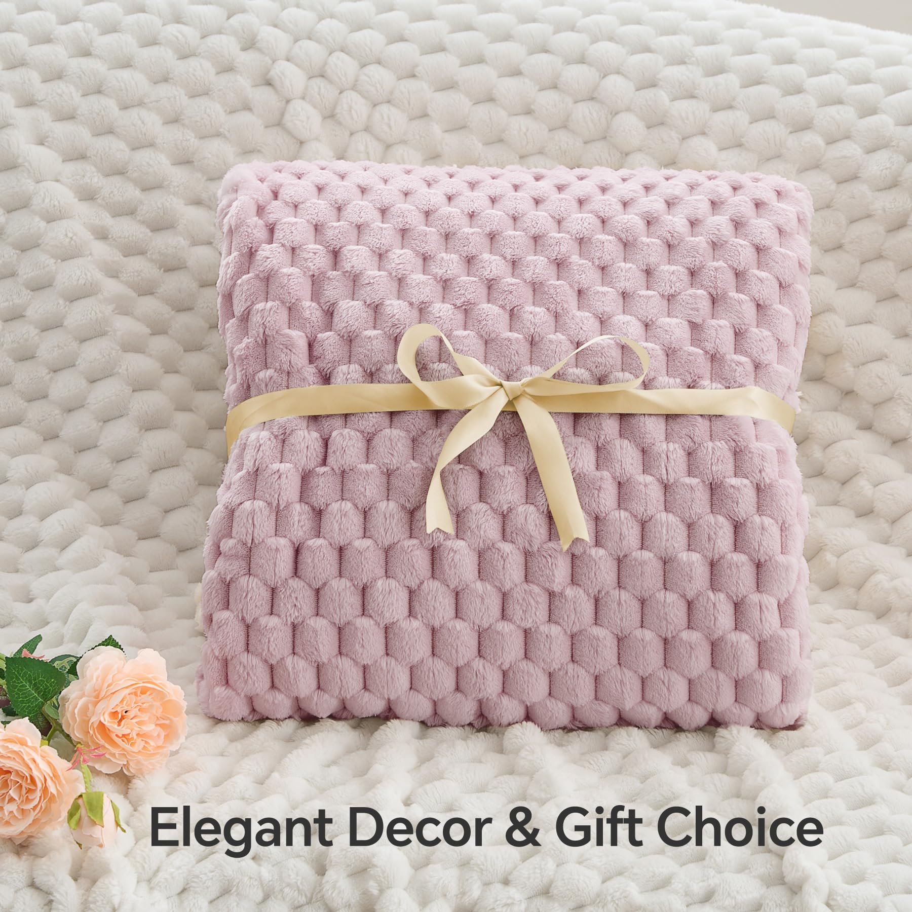 Bedelite Fleece Throw Blanket For Couch & Bed - 3D Jacquard Decorative Lotus Pink Blanket, Super Soft And Cozy Warm Fuzzy Blanke
