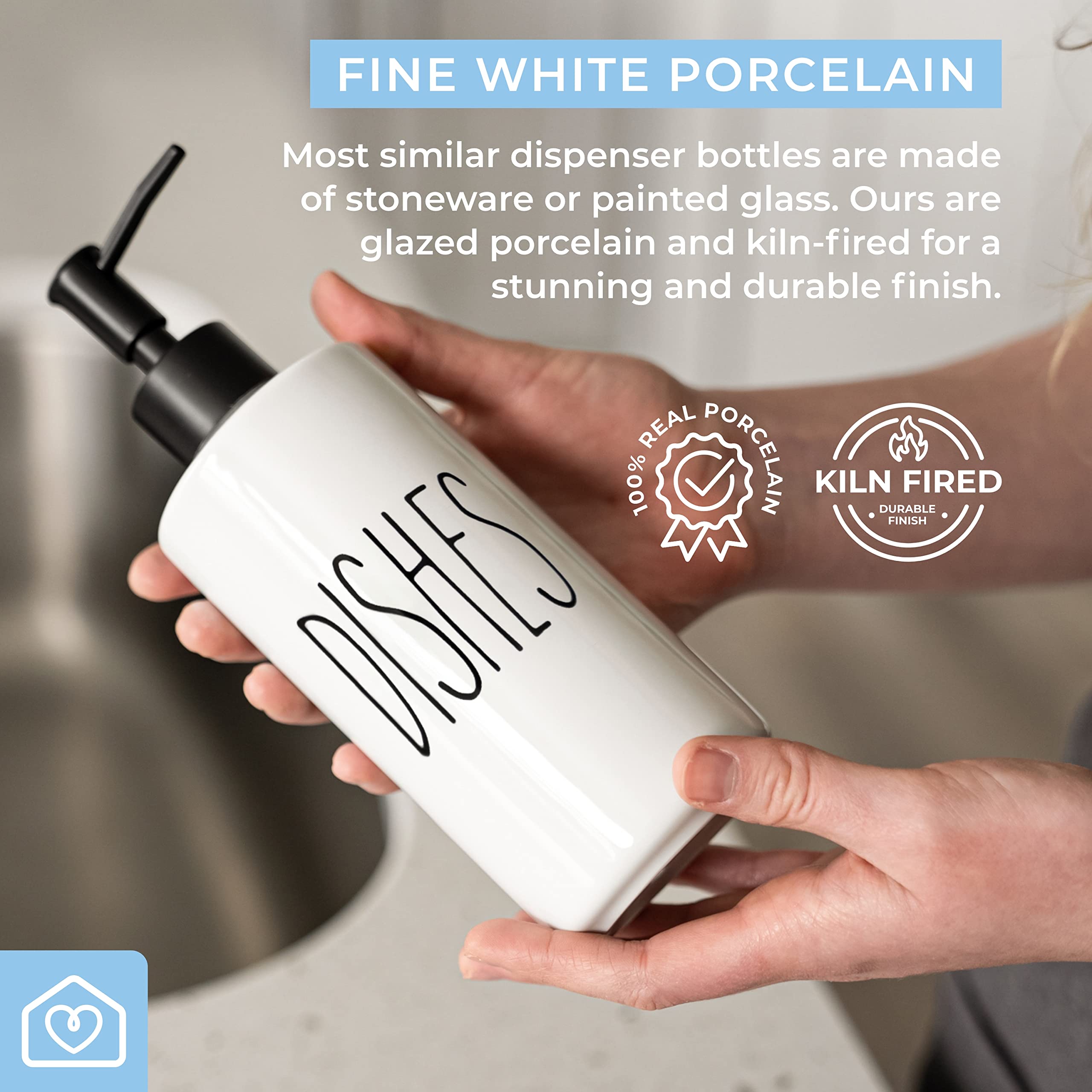 Heartland Home Porcelain 16Oz Kitchen Soap Dispenser. Detergent Dispenser Or Dish Soap Dispenser For Kitchen Sink. White Soap Di