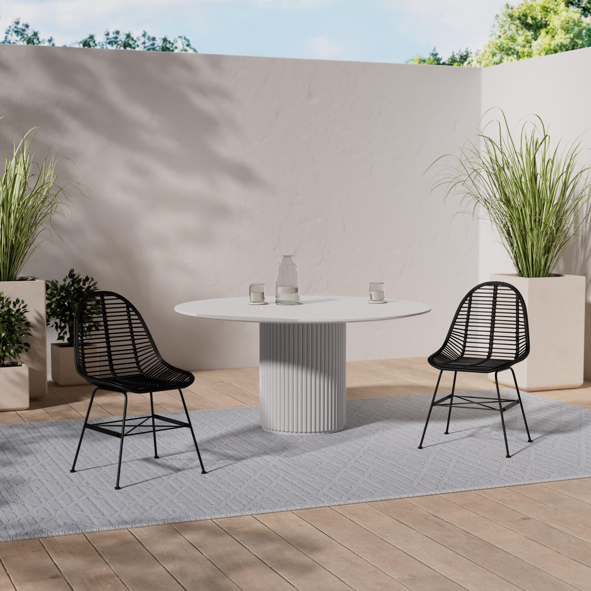 Dining Chairs 4 pcs Black Natural Rattan