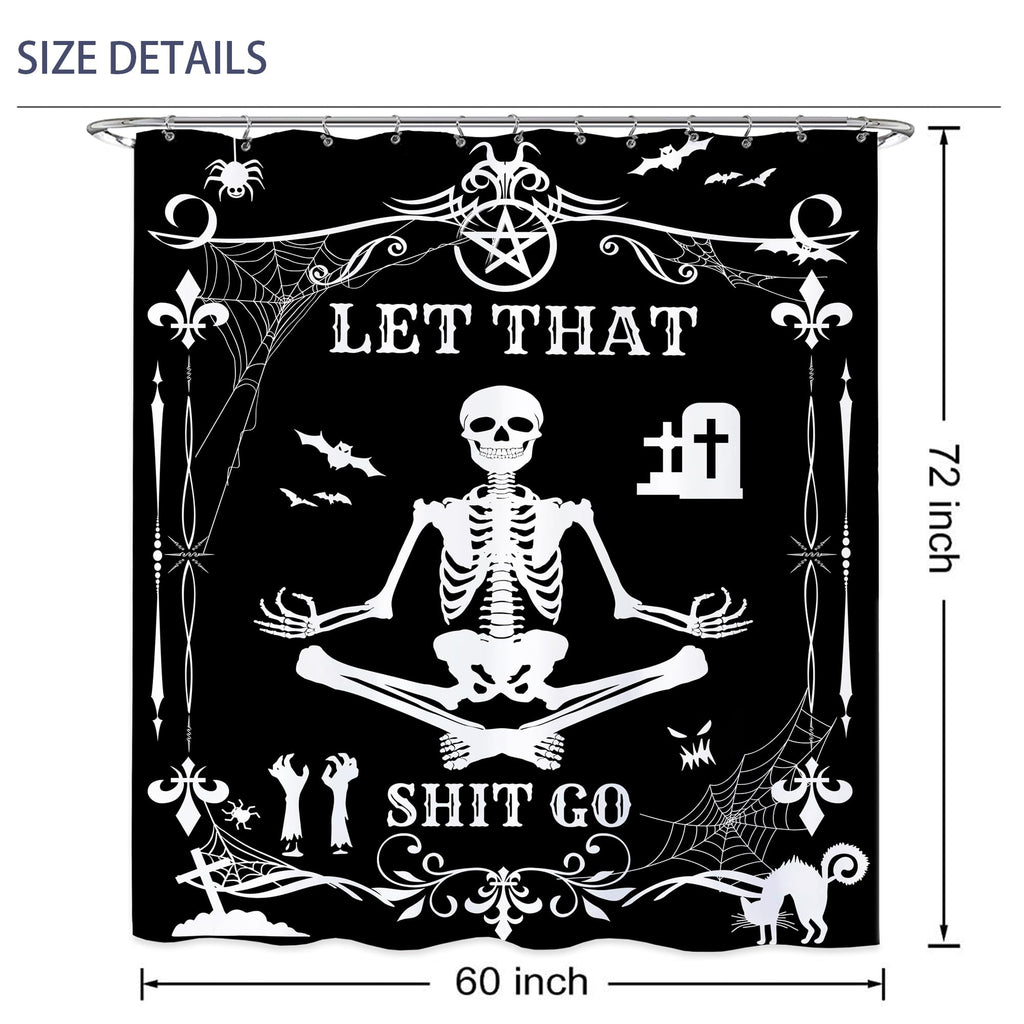 Laifzere Funny Black Skull Goth Shower Curtain Let That Shit Go Shower Curtain For Bathroom Set Skeleton Halloween Gothic Fun Fa