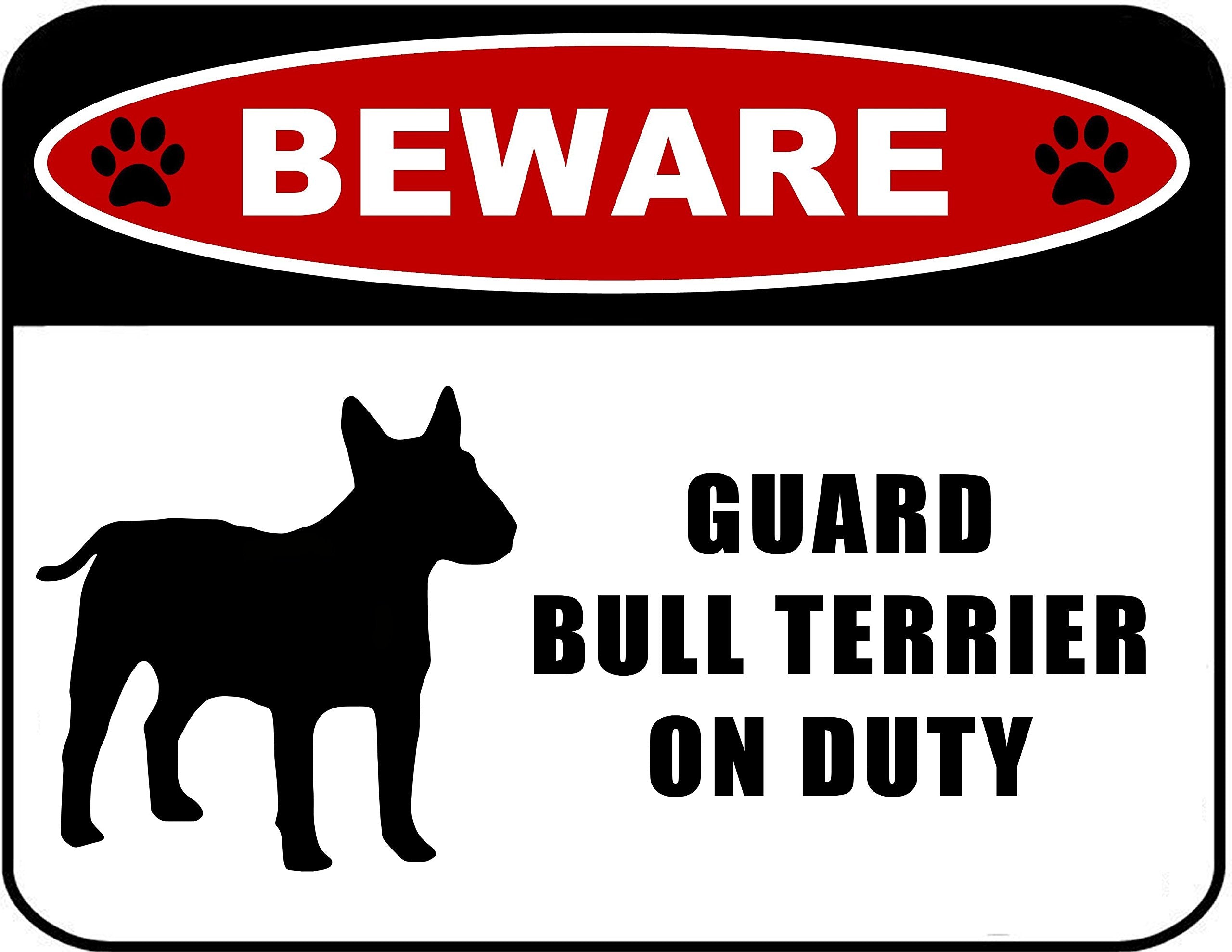 Pcscp Beware Guard Bull Terrier (Silhouette) On Duty 11.5 Inch X 9 Inch Laminated Dog Sign