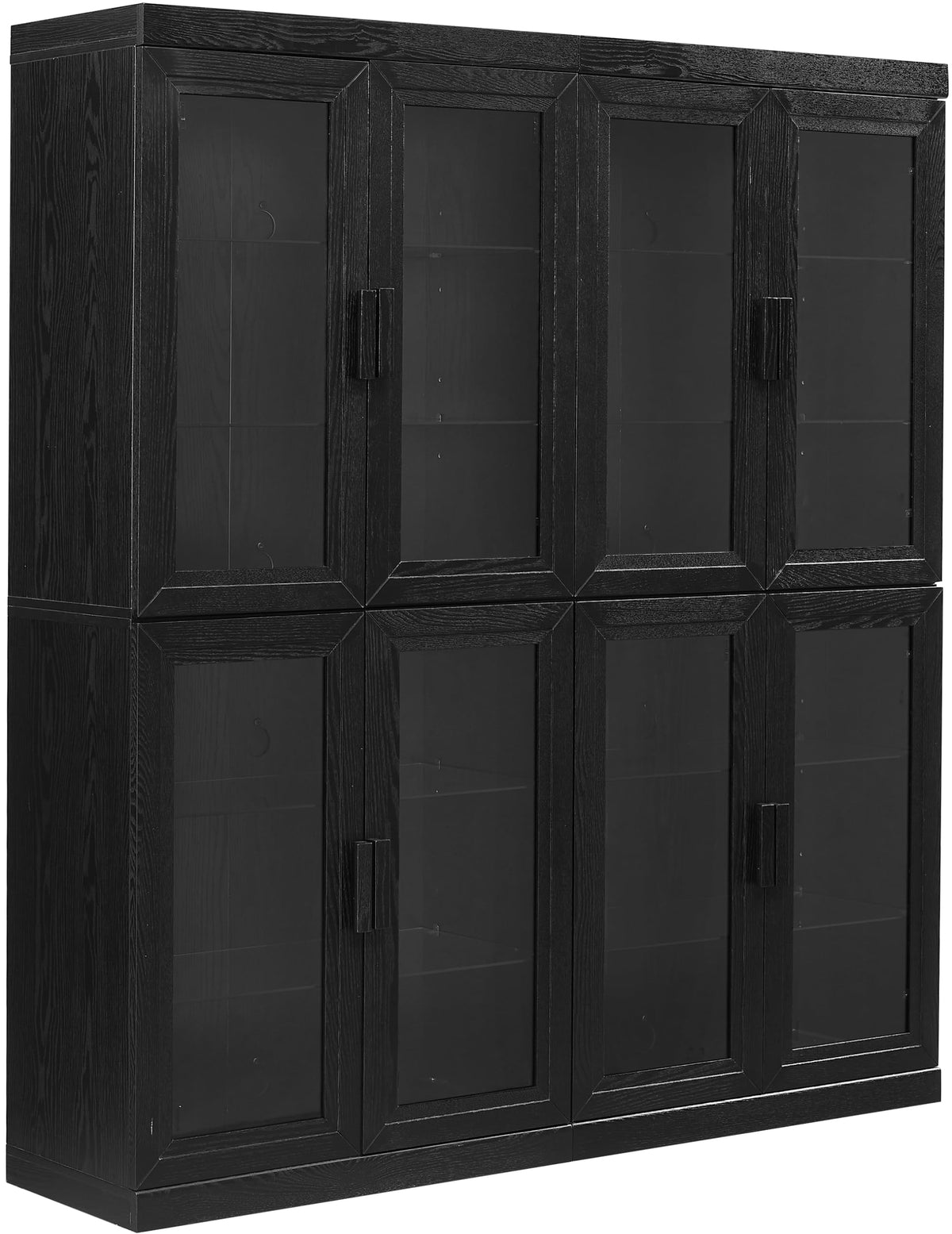 Crosley Furniture Essen 2-Piece Glass Door Kitchen Pantry Storage Cabinet Set, Living Room, Entryway, Black