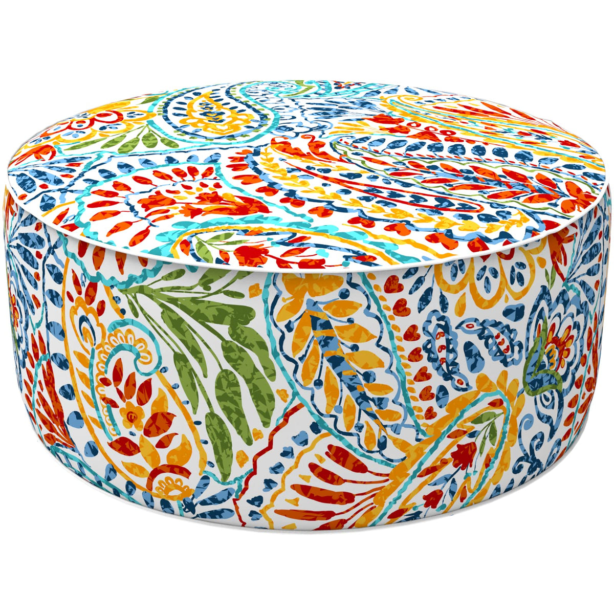 Lvtxiii Indoor/Outdoor Inflatable Ottoman, All Weather Round Footrest Stool D21”X H9”, Portable For Patio Garden Camping Or Home-Paisley Ummi Multi