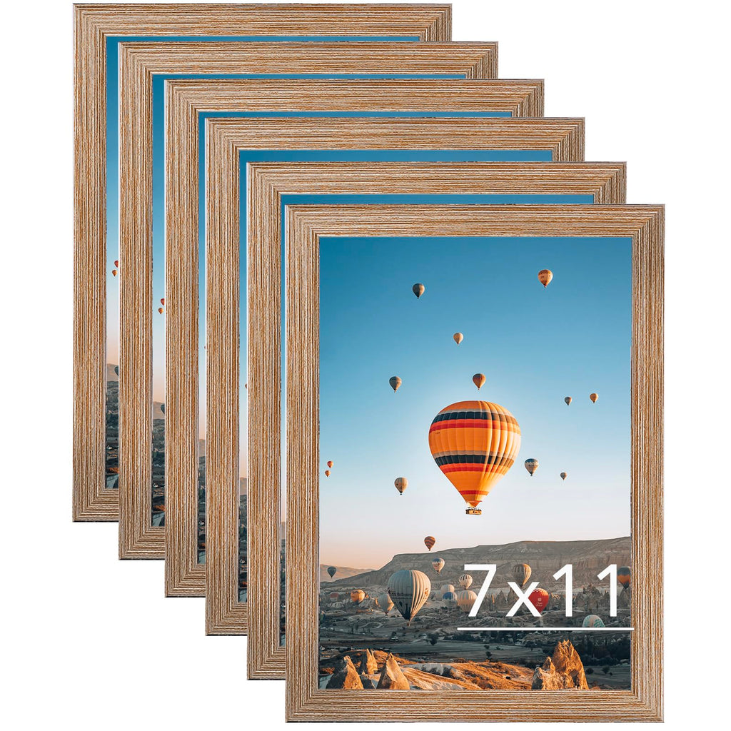 JCJMY 7x11 Picture Frame Set of 6 Rustic Brown for Wall Hanging or Tabletop- Wall Mounting Horizontally or Vertically, 7 x 11 Wa