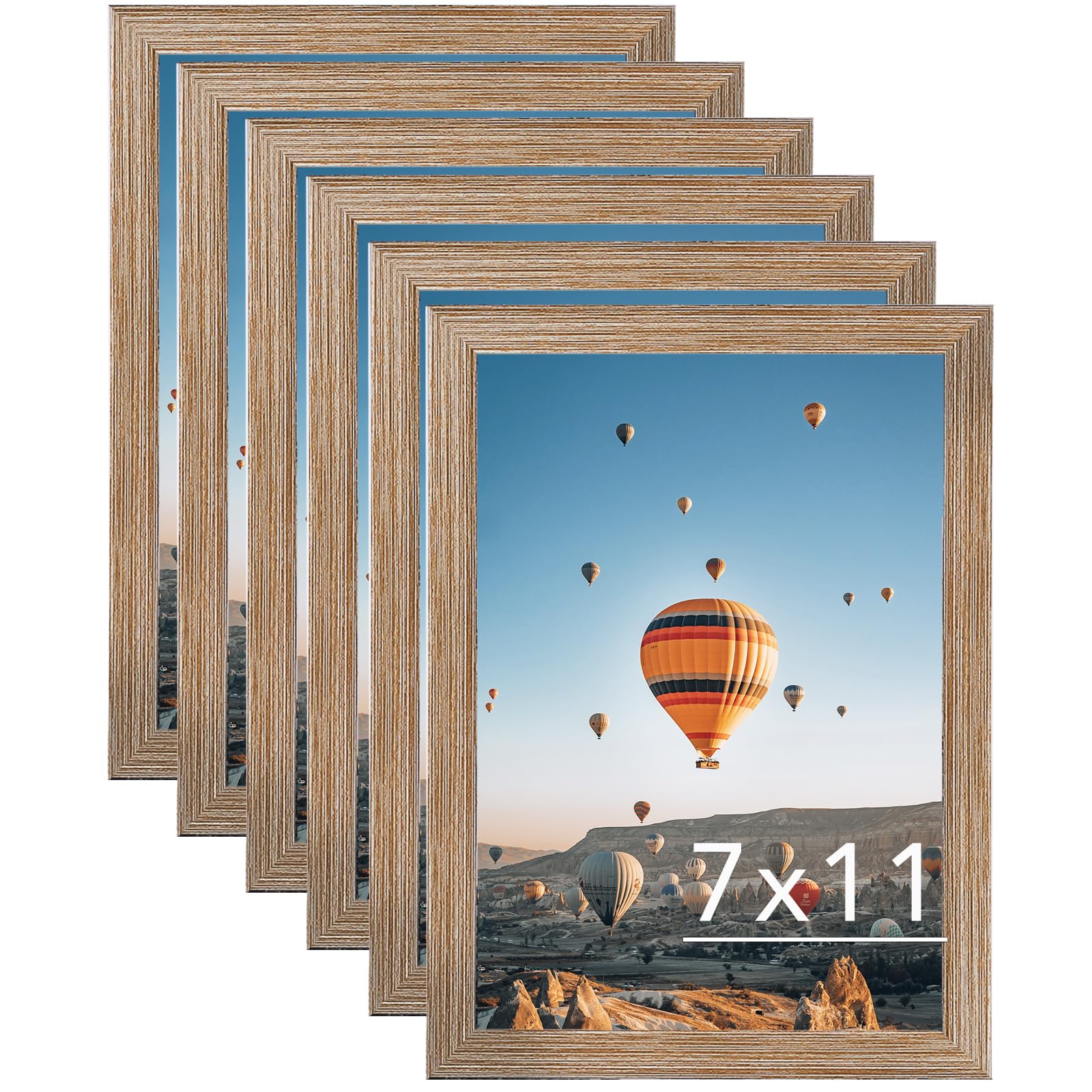 JCJMY 7x11 Picture Frame Set of 6 Rustic Brown for Wall Hanging or Tabletop- Wall Mounting Horizontally or Vertically, 7 x 11 Wa