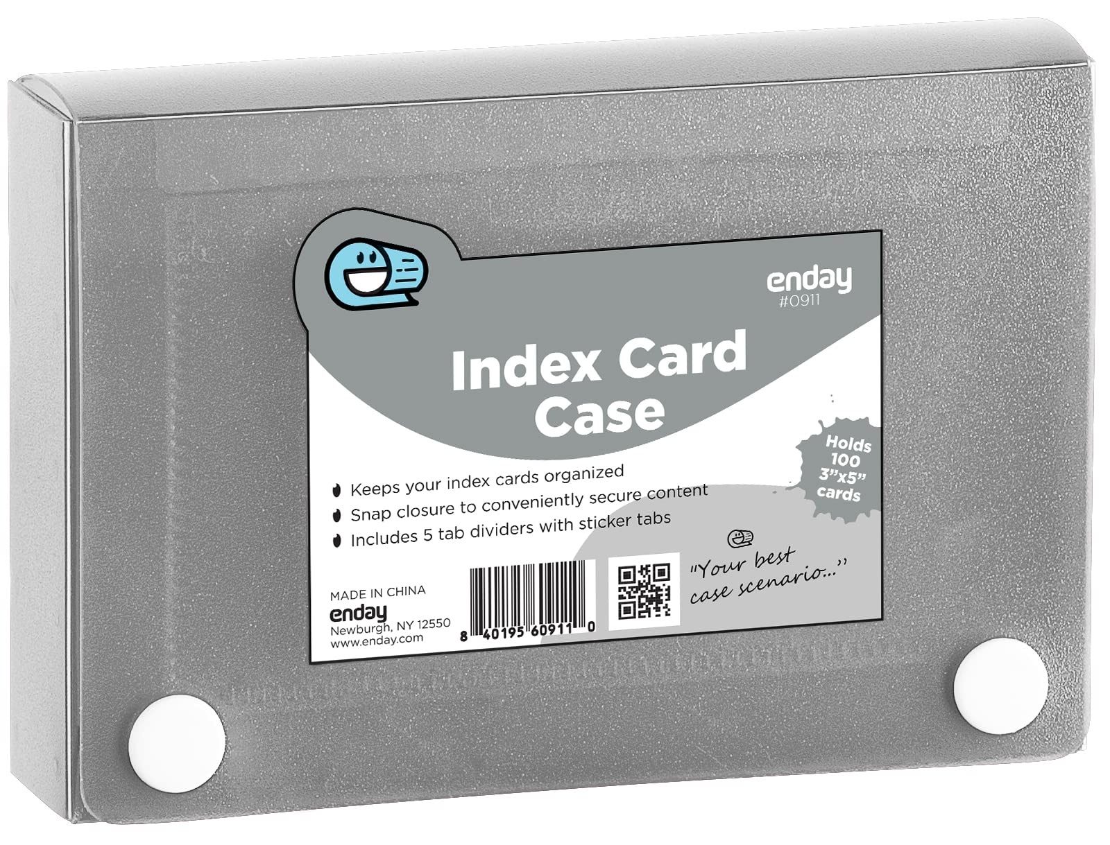 Enday Index Card Holder Grey, 3X5 Note Flash Card Organizer Case, File Box With 5 Dividers, Notecard Box Holds 100 Cards, Also A