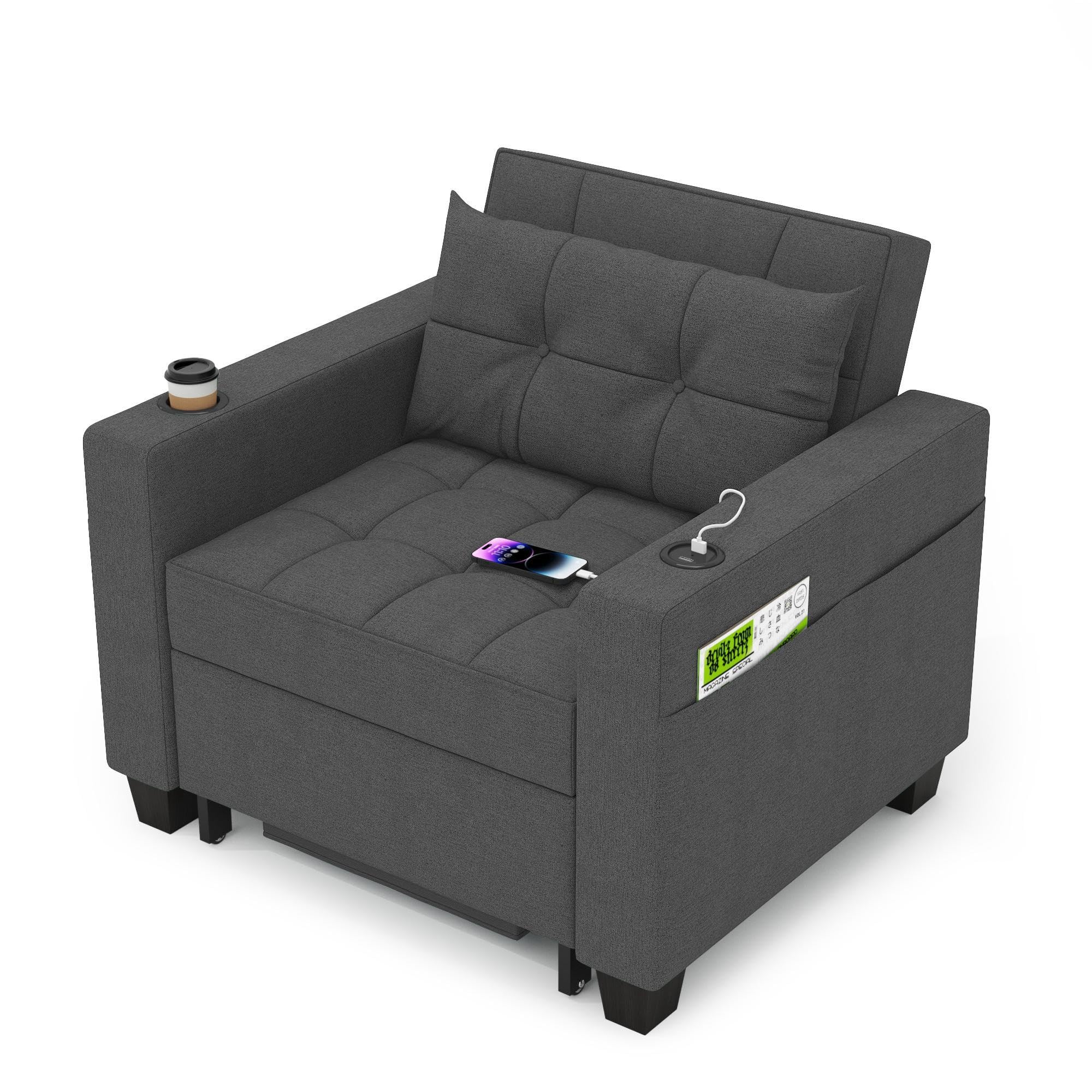 DURASPACE 36.6  Futon Chair Bed Convertible Chair 3-in-1 Pull Out Sleeper Reading Chair Beds with USB, Armchair Sleeper Bed for 