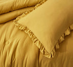 Chezmoi Collection Nora Mustard Yellow Comforter Set Full Size 3-Piece Fluffy Soft Lightweight Bedding Ruffled Edge Trim Stone-W