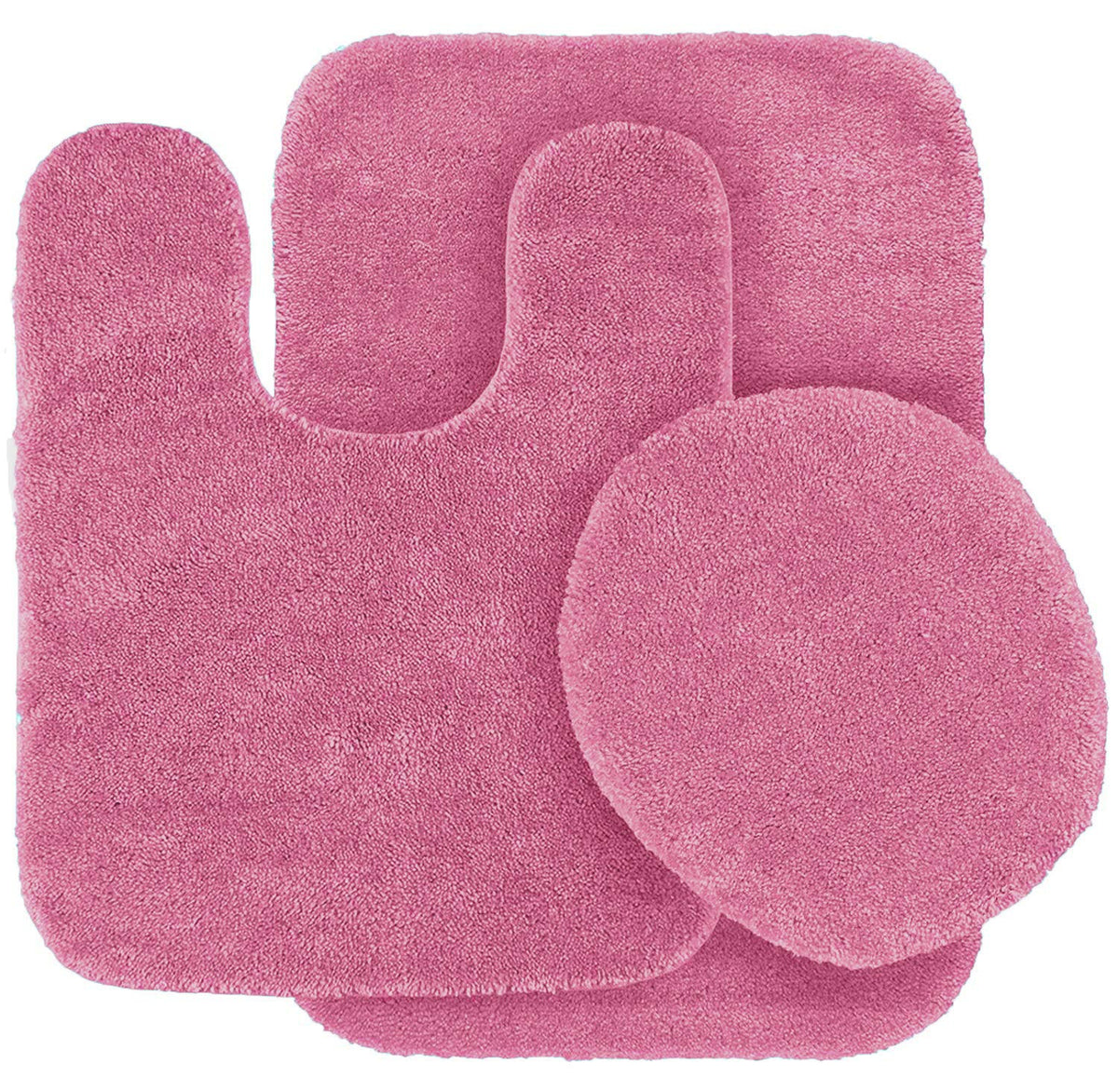 3 Pc Bathroom Rug Set Bath Mats Angela Solid Hot Pink Color Anti Slip Soft Mats New