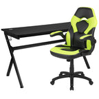 Flash Furniture Gaming Desk And Green/Black Racing Chair Set /Cup Holder/Headphone Hook/Removable Mouse Pad Top - 2 Wire Management Holes