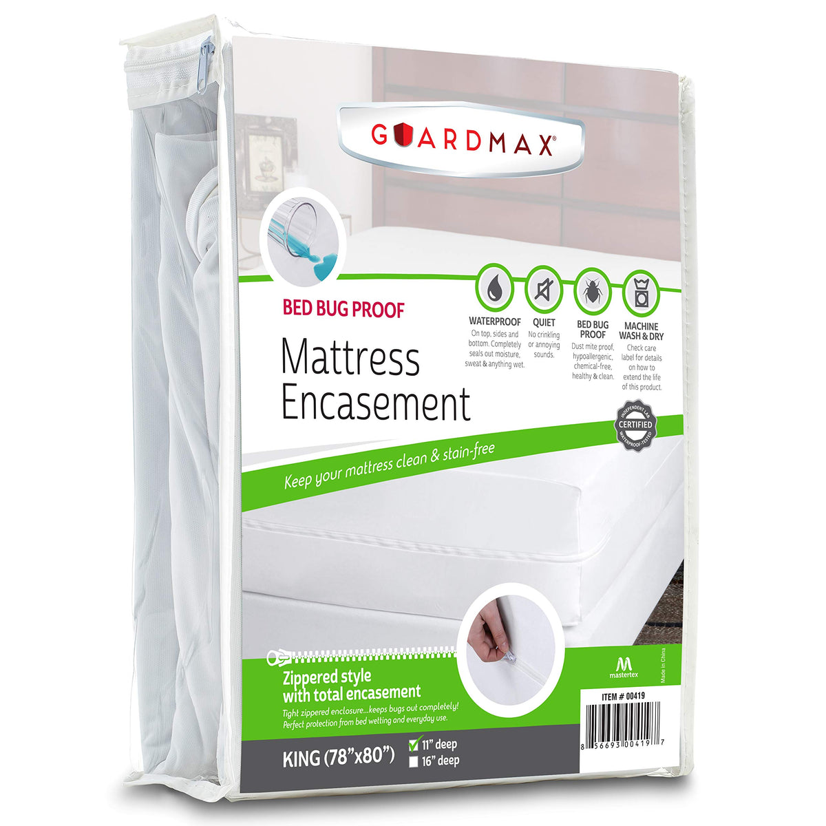 Guardmax Zippered Mattress Encasement - King Size - 100% Waterproof Mattress Protector - Bed Bug Mattress Cover Protects Against
