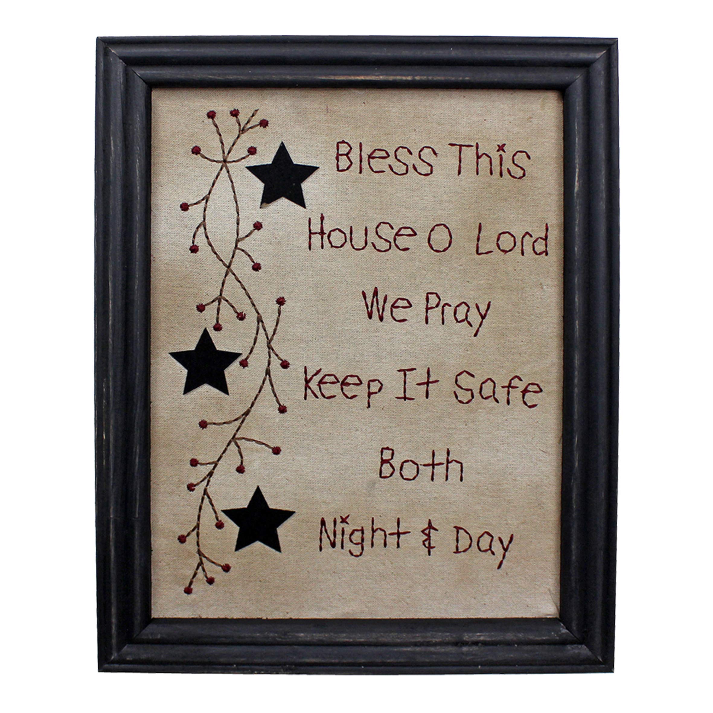 CVHOMEDECO. Primitives Antique Bless this house o lord we pray keep it safe both night & day Stitchery Frame Wall Mounted Hangin