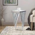 Pregaspor Silver Mirrored End Table, Gorgeous Side Table with Crystal Inlay, Small Mirrored Coffee Table for Living Room, Sofa, 