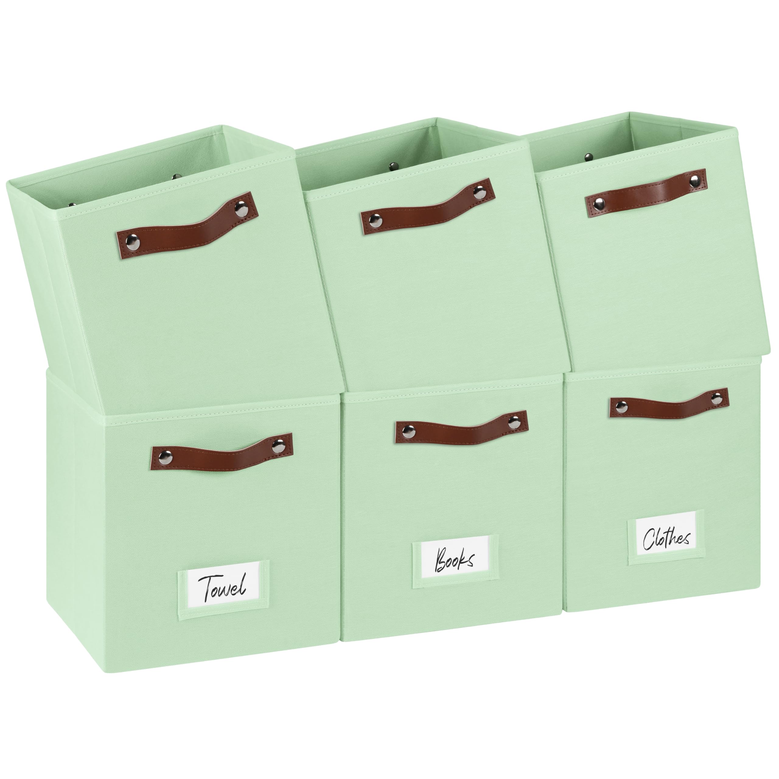 FinishingBo 6-Pack Storage Cubes with Handles & Label Holders Basket, Closet Cube Home Organizer Bins(Green, 10.5*10.5*11 inch)